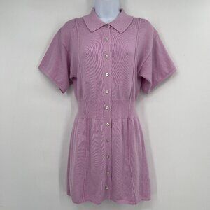 CRUSH Lilac Knit Mini Dress – Collared Button Front | Cotton Silk Cashmere Blend